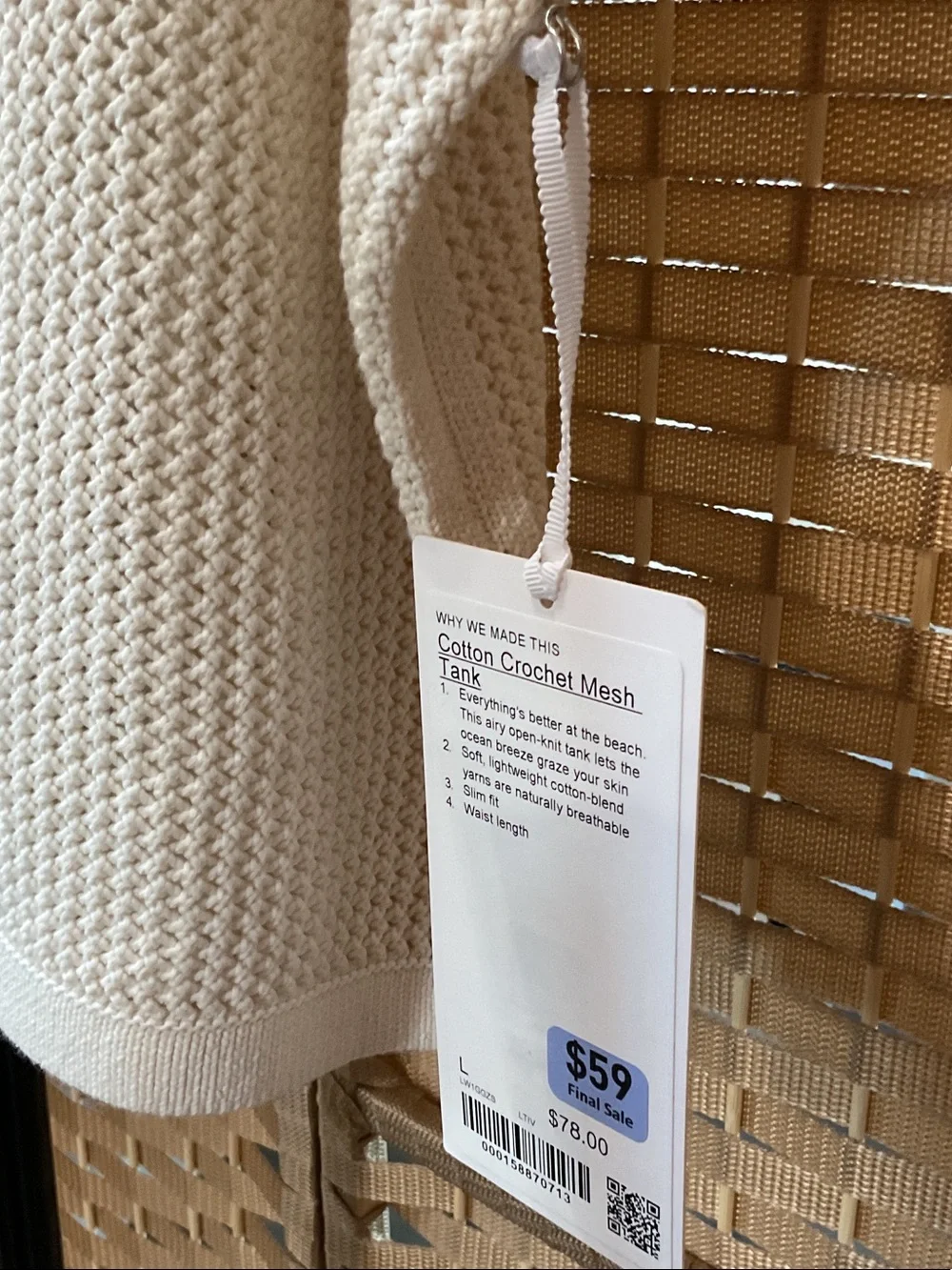 lululemon athletica Cotton Crochet Mesh Tank Top LTIV